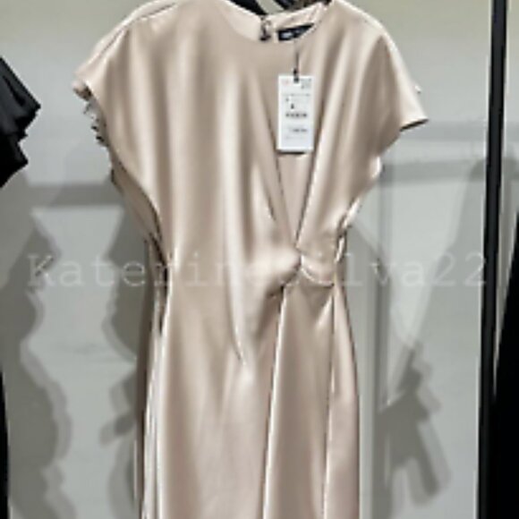 ZARA SATIN MIDI DRESS WITH GATHERED WAIST - Picture 7 of 7
